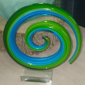 Abstract Murano Style Glass Sculpture Blue & Green